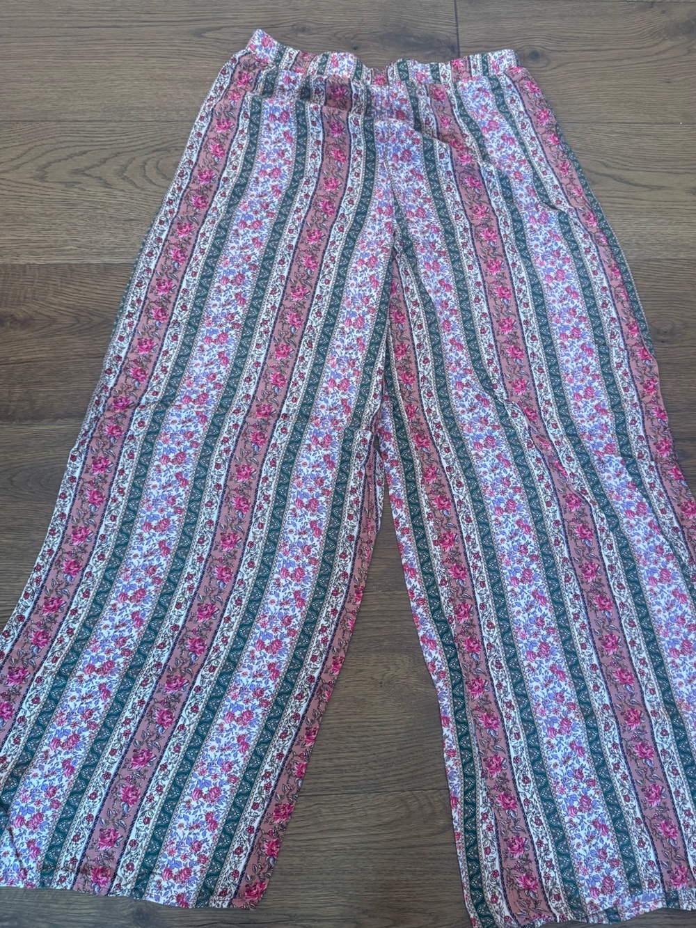 Forever 21 Floral Stripe Elastic Waist Skirt - Pink, Green, Brown